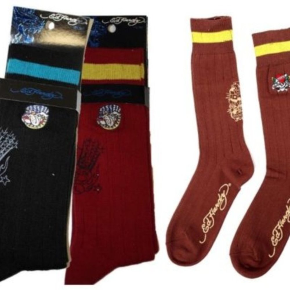 3 Pair NWT Ed Hardy Mens Socks Size 10 - 13 Mixed Designs NEW